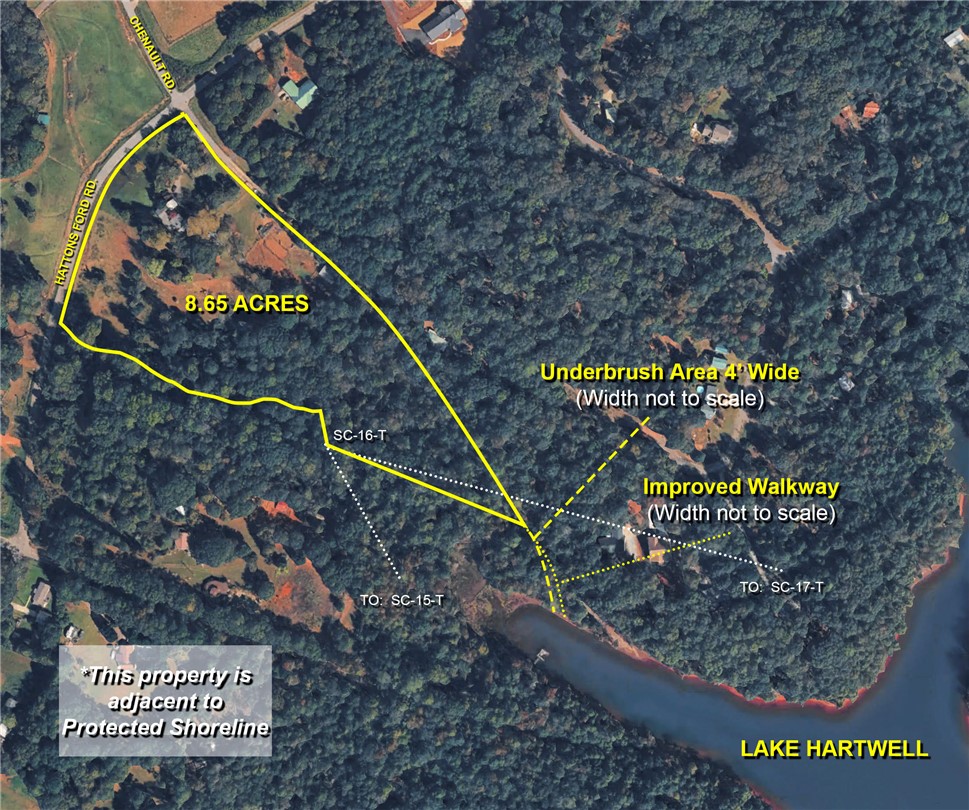 200 Chenault Road Townville, SC 29689 - Photo 40 of 47 An aerial perspective reveals a vast 8.65-acre lot bordering Lake Hartwell, complete with an improved walkway.