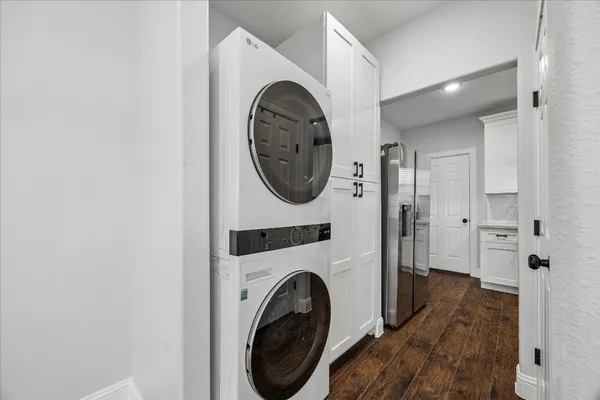 a utility room with dryer and washer