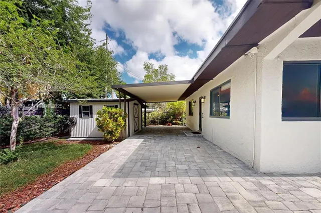 a porch with seating space