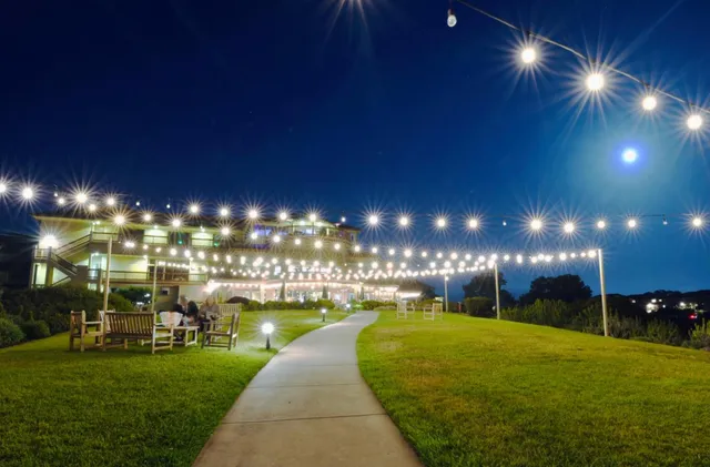a view of a fountain in front of the building
