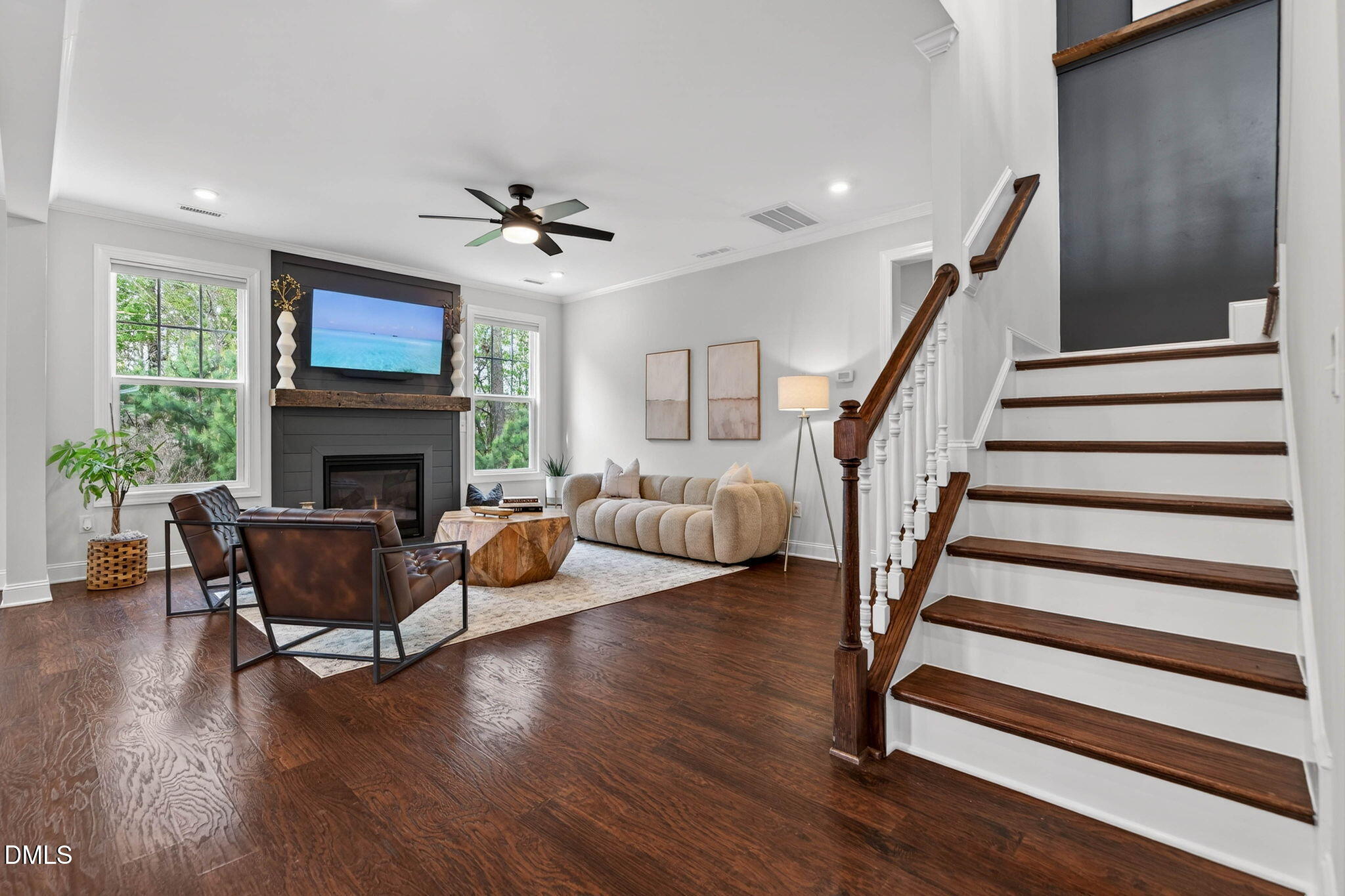 721 Hydrangea Field Court Wake Forest, NC 27587 - Photo 26 of 71 a living room with furniture fireplace and wooden floor