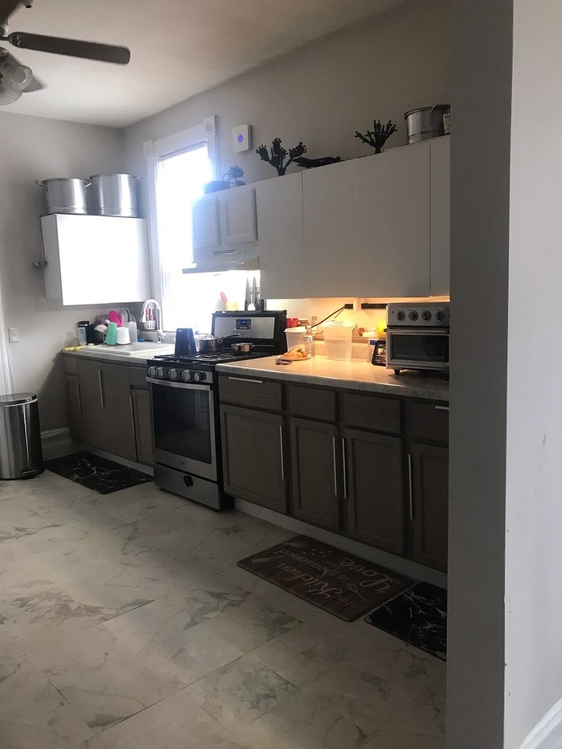 1852 West 17th Street Chicago, IL 60608 - Photo 14 of 19 a kitchen with stainless steel appliances granite countertop a sink and cabinets
