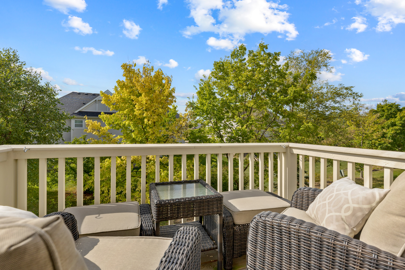 1385 Scarboro Road, Unit 204 Schaumburg, IL 60193 - Photo 18 of 18 a balcony with a bench