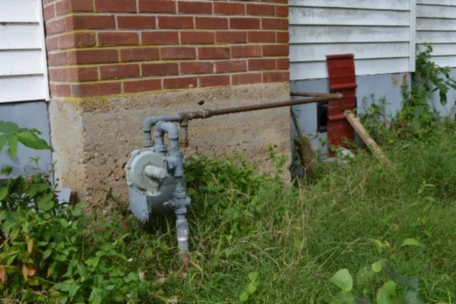 a stone house with a window