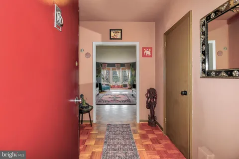 a hallway with a door in it