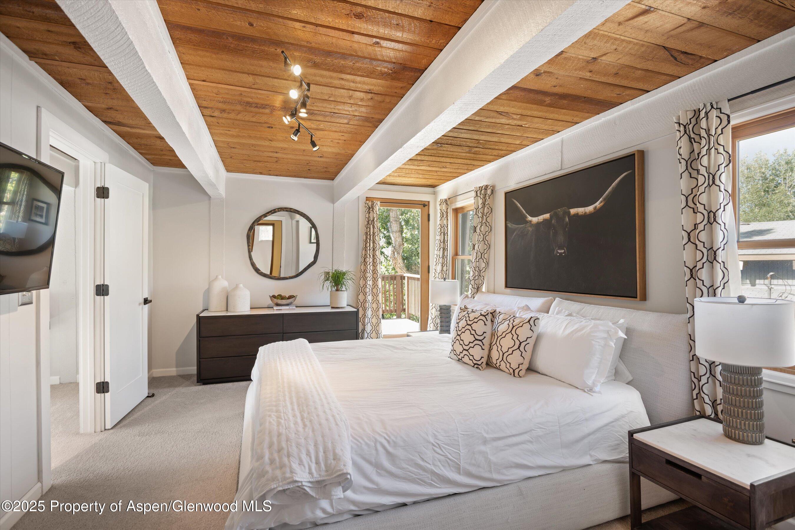 217 Longhorn Lane Basalt, CO 81621 - Photo 5 of 23 a bedroom with a large bed and a chandelier