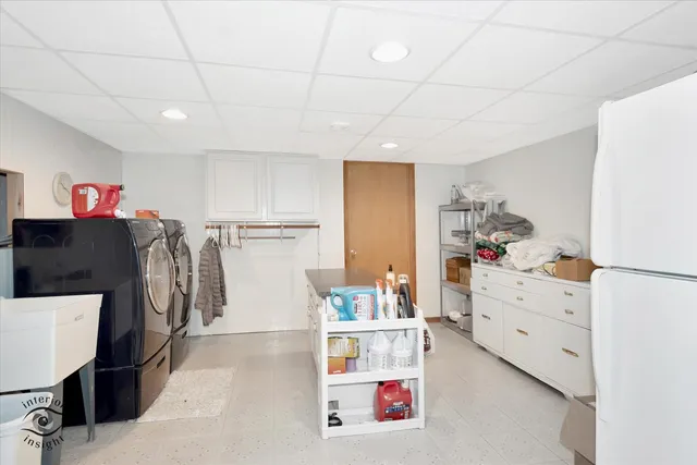 a storage room with cabinets