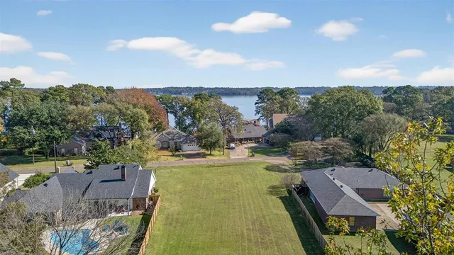 an aerial view of a house with a garden