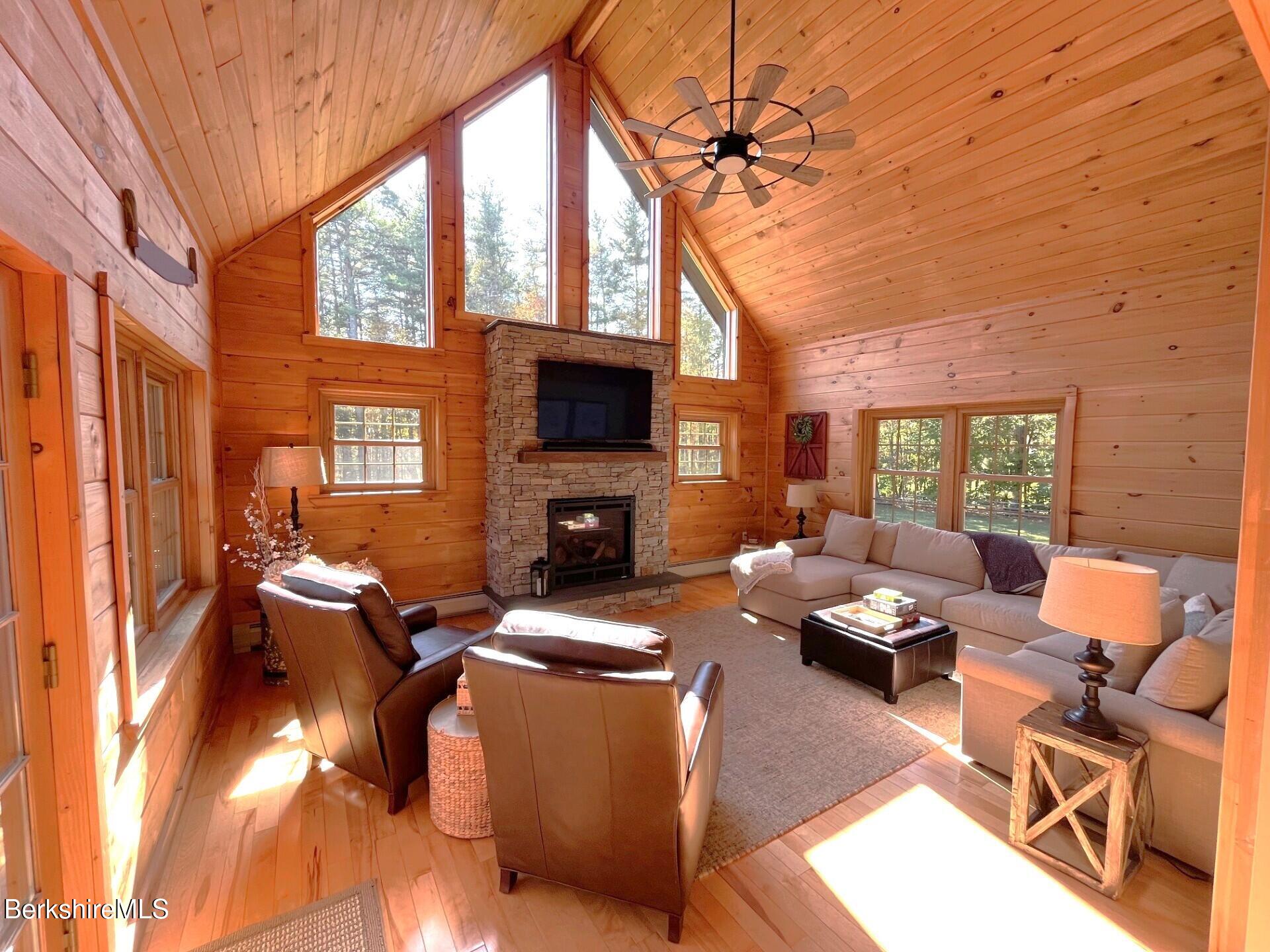 1020 Cascade Street Pittsfield, MA 01201 - Photo 25 of 75 a living room with furniture a fireplace and a flat screen tv