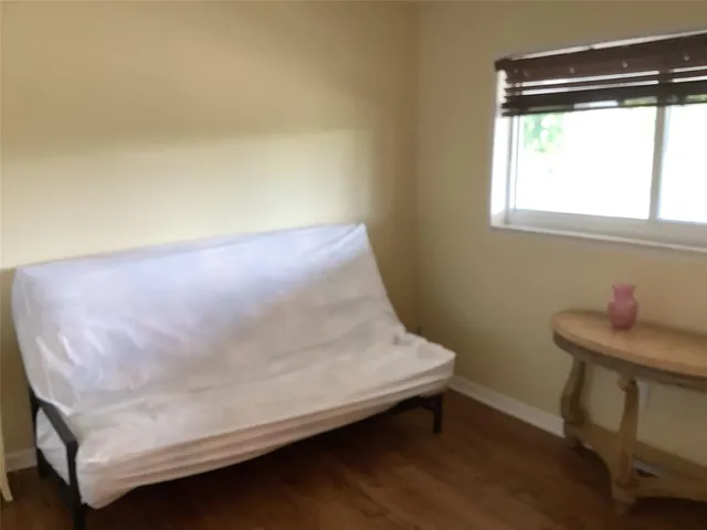 a view of a small space with a window