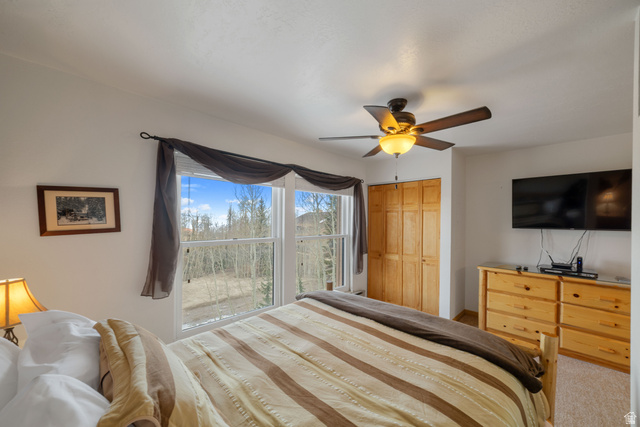 150 Ridgeview Street, Unit 117 Brian Head, UT 84719 - Photo 14 of 20 Carpeted bedroom with a closet and ceiling fan