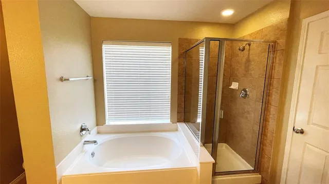 a bathroom with a tub and a shower