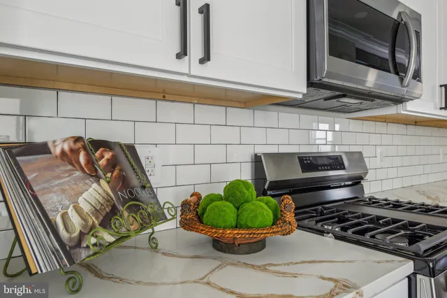 a kitchen with a stove and a microwave