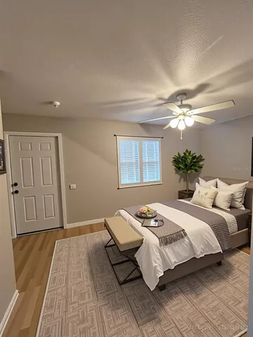 a view of a yard with a bench