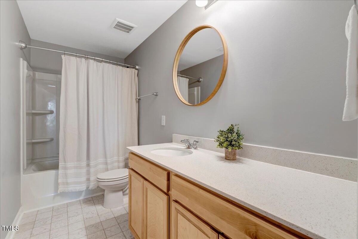 45 Iris Drive Youngsville, NC 27596 - Photo 20 of 35 a bathroom with a sink a toilet and a mirror