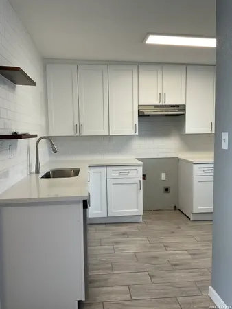 a kitchen with a sink cabinets and stainless steel appliances
