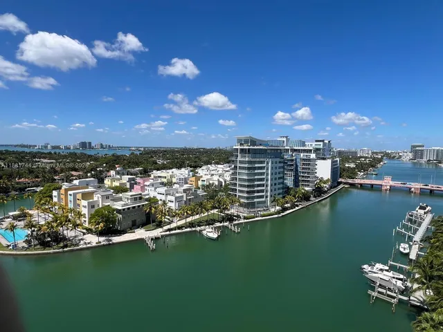 a view of a lake in a city