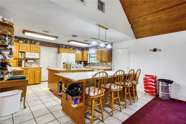 a large kitchen with lots of counter top space