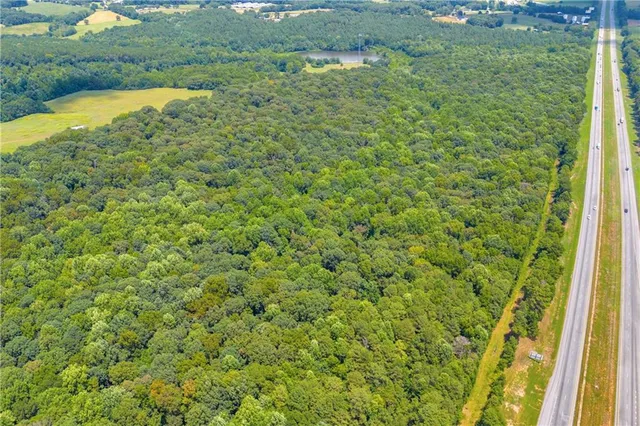 a view of a lake with a city