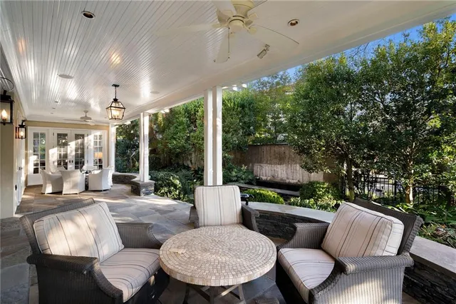 a outdoor living space with furniture and garden view