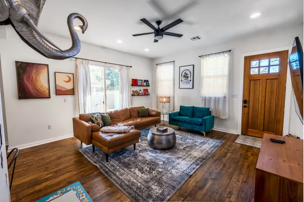 a living room with furniture