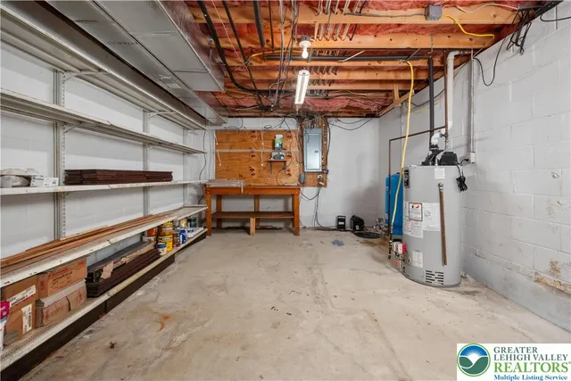 a view of a storage room with stairs