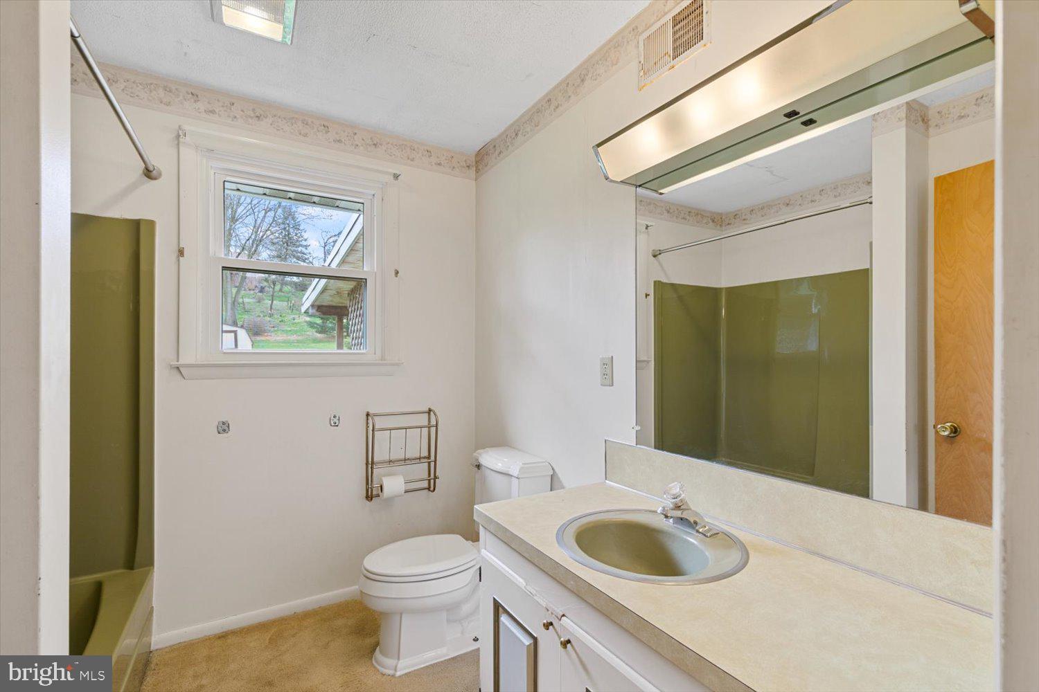 134 Bomberger Road Akron, PA 17501 - Photo 15 of 20 a bathroom with a granite countertop sink toilet and mirror