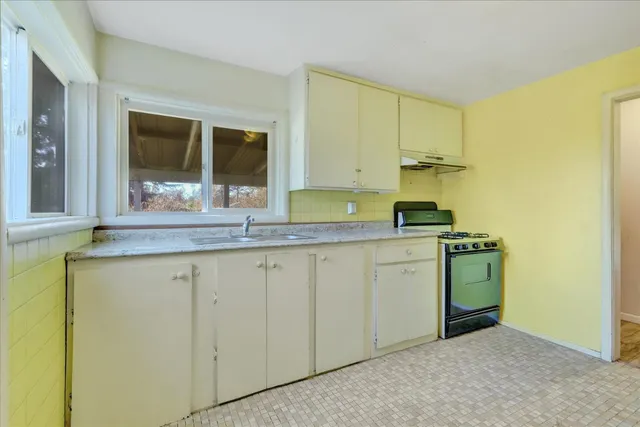 a view of a room with shelves