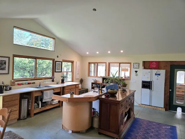 a living room with large window
