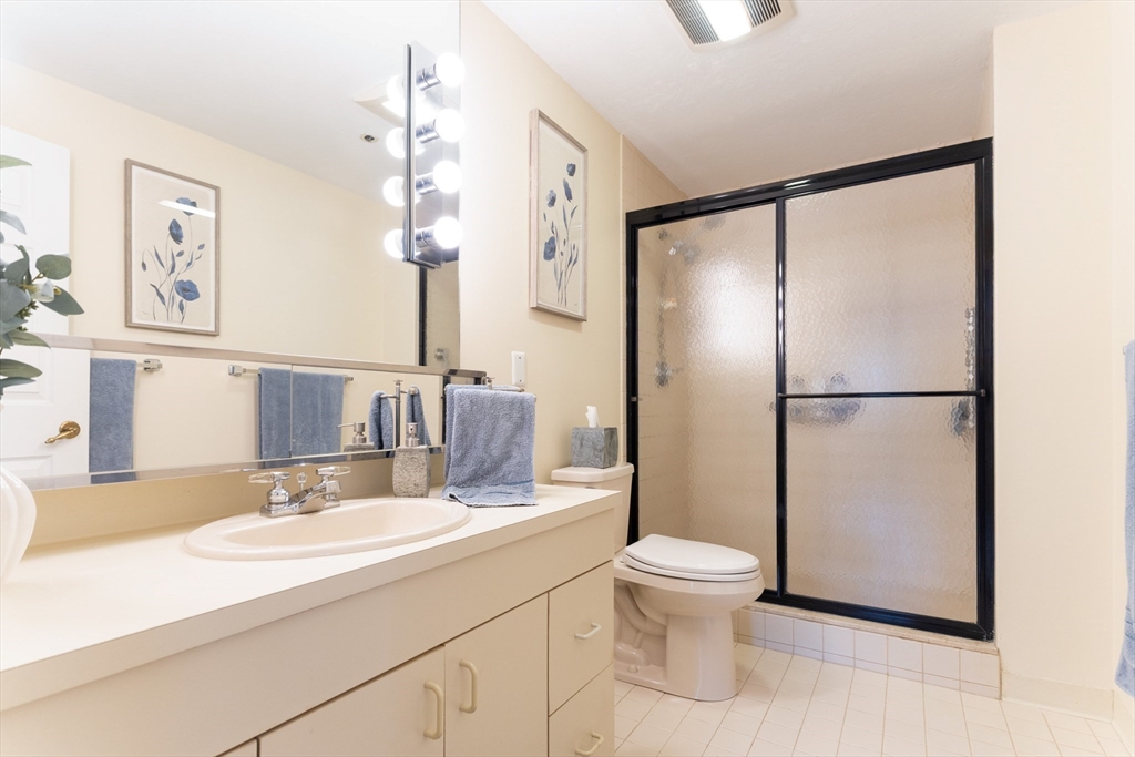 44 Elm Street, Unit 501 Worcester, MA 01609 - Photo 18 of 32 a bathroom with a granite countertop sink toilet and shower
