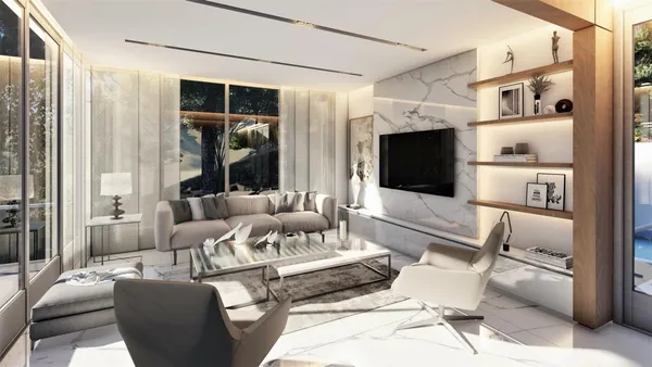 a living room with furniture and a flat screen tv