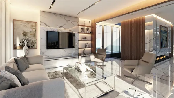 a living room with furniture and a flat screen tv