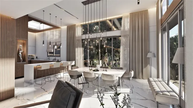 a large kitchen with a table and chairs