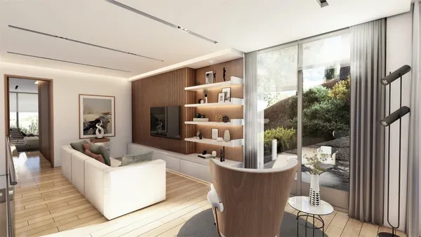 a bed room with a bed and with a mirror