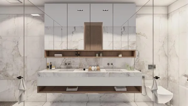 a bed room with a bed and a large window