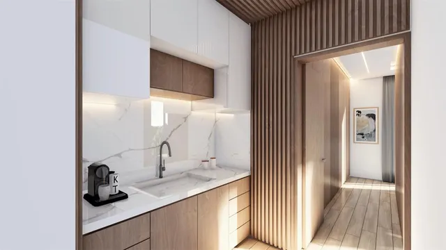 a view of a living room with furniture