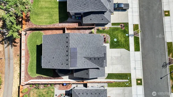 aerial view of a house with swimming pool