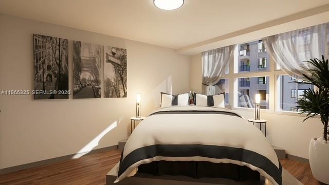 6039 Collins Avenue, Unit 1517 Miami Beach, FL 33140 - Photo 50 of 54 a bedroom with a bed a mirror and dresser