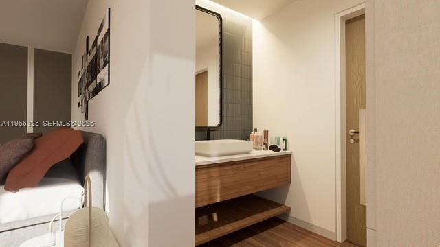 6039 Collins Avenue, Unit 1517 Miami Beach, FL 33140 - Photo 52 of 54 a bathroom with a sink and a mirror