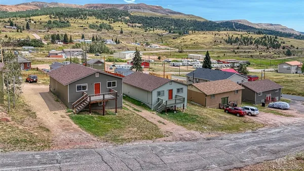 an aerial view of residential houses and lake view