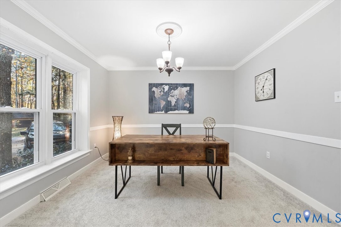 13700 Quail Meadows Lane Midlothian, VA 23112 - Photo 9 of 30 a view of a workspace with furniture window and a chandelier