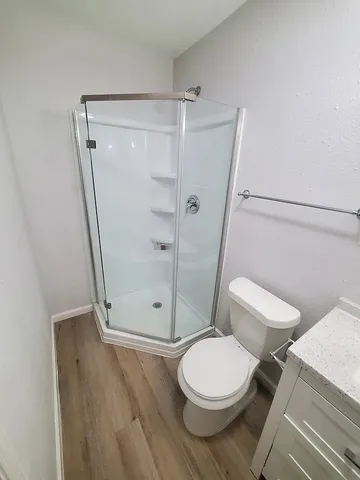 wooden floor in a bathroom