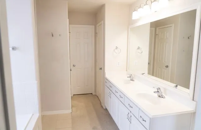 a bathroom with a double vanity sink mirror and double