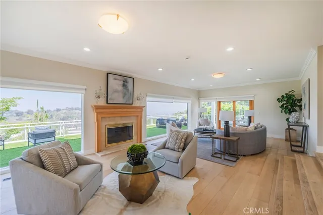 a living room with furniture potted plant and a fireplace