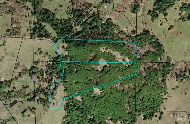 an aerial view of a houses with a yard