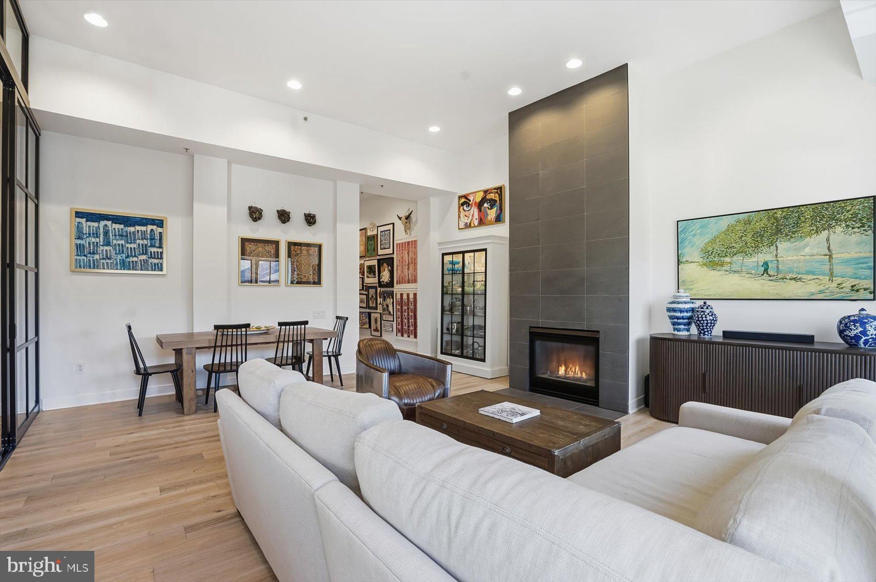 1741 Johnson Avenue Northwest, Unit 302 Washington, DC 20009 - Photo 9 of 24 a living room with furniture a fireplace and a flat screen tv