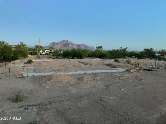a view of a large building with a mountain in the background