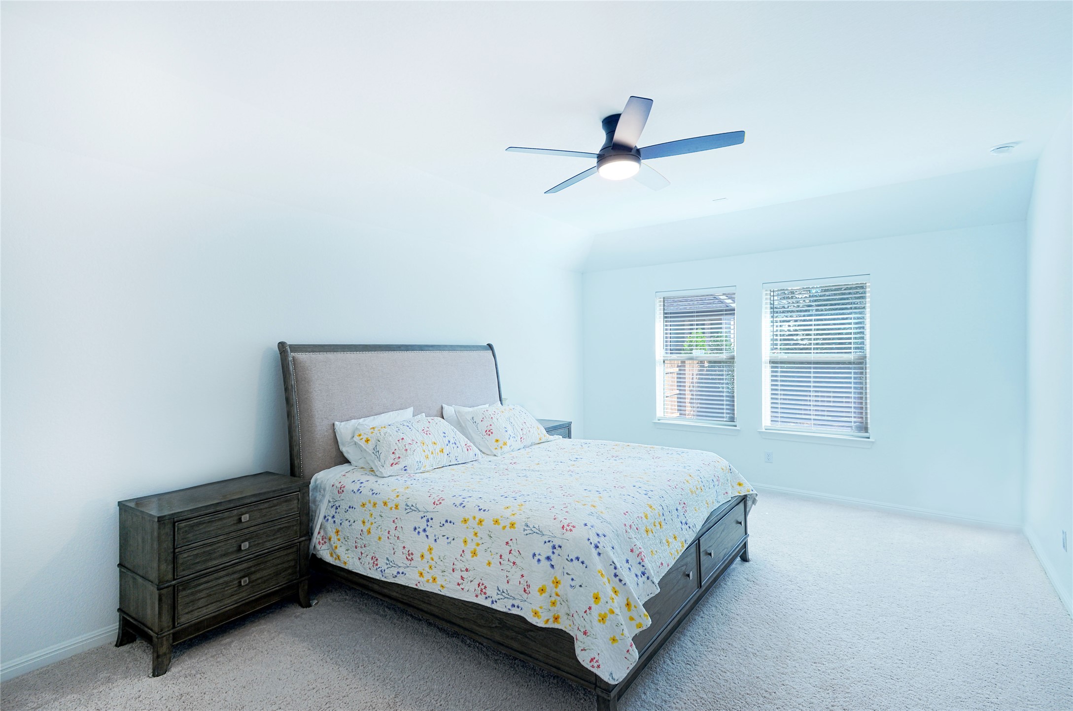 4586 Post Loop Round Rock, TX 78681 - Photo 17 of 29 Primary bedroom with high ceilings and windows to the backyard