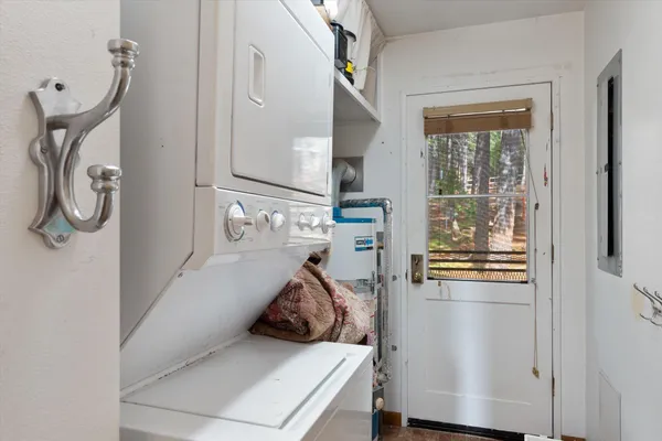 a view of a balcony with chairs