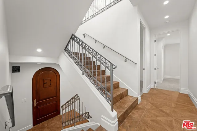a view of outdoor space and wooden shelves